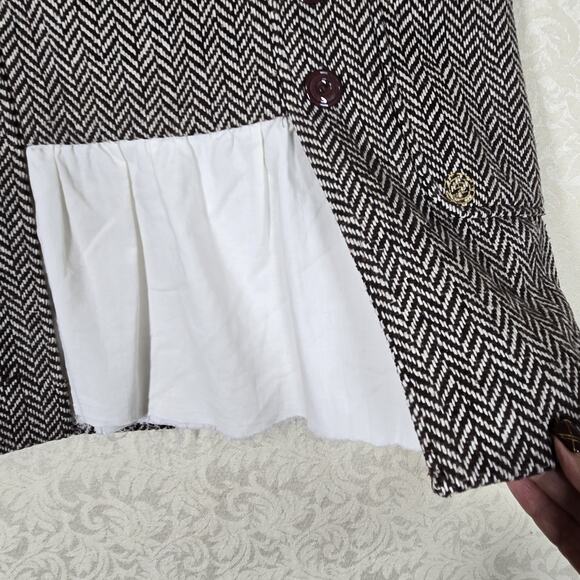 VTG Element Wool Blend Mini Skirt sz M Brown Herringbone Boho Ruffle Inset - Picture 4 of 16